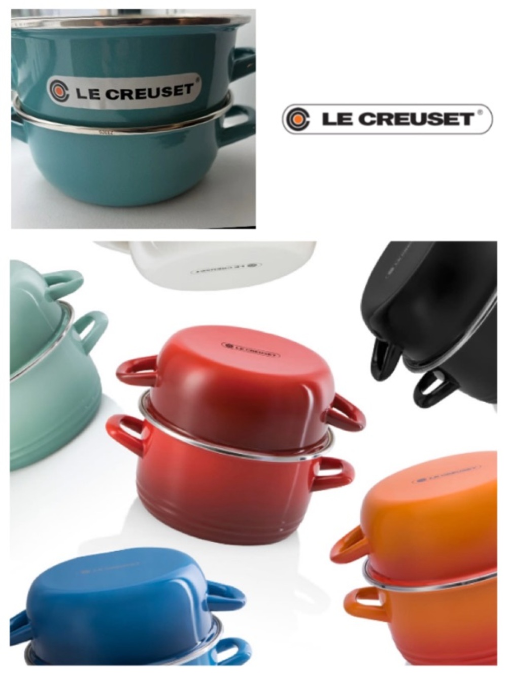 NEW! Le Creuset Mussel Pot / Steamer/ Double Boiler - Turquoise 3.6 QT 3.4L,
